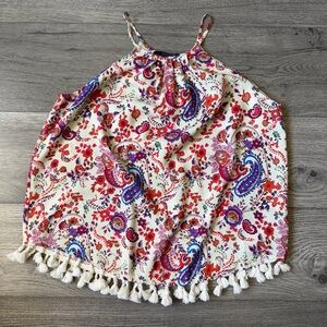 19 Cooper Cream Tank‎ Top with Multicolor Floral Paisley Print Size Medium